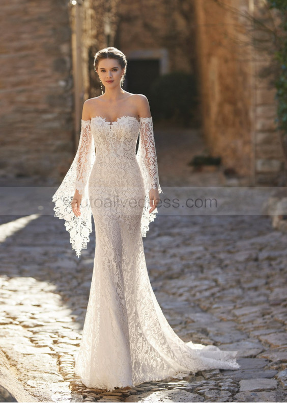 Strapless Ivory Lace Mermaid Wedding Dress With Removable Sleeves